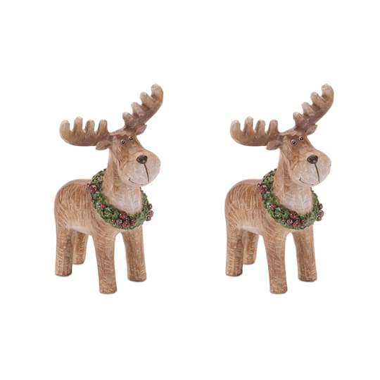 Melrose 5.25" Woodland Reindeer Figurines with Wreath, 2ct.